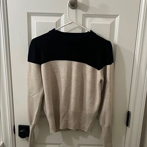 French Connection Black and Cream Crew Neck Sweater